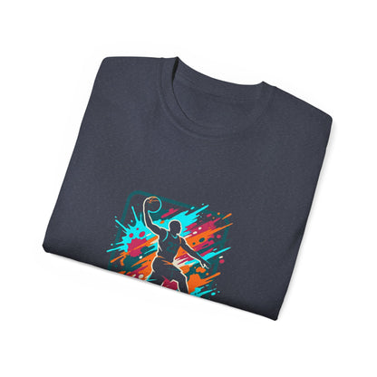 Abstract Basketball Player Tee | Colorful Silhouette Court Art