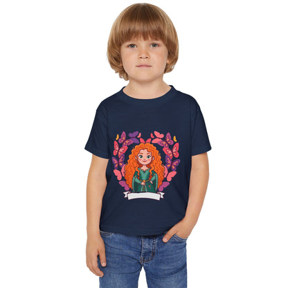 Redheaded Princess Illustration Toddler T-shirt | Floral Heart Tricou Copii Premium 100% Bumbac – Confortabil, Colorat & Perfect pentru Personalizare