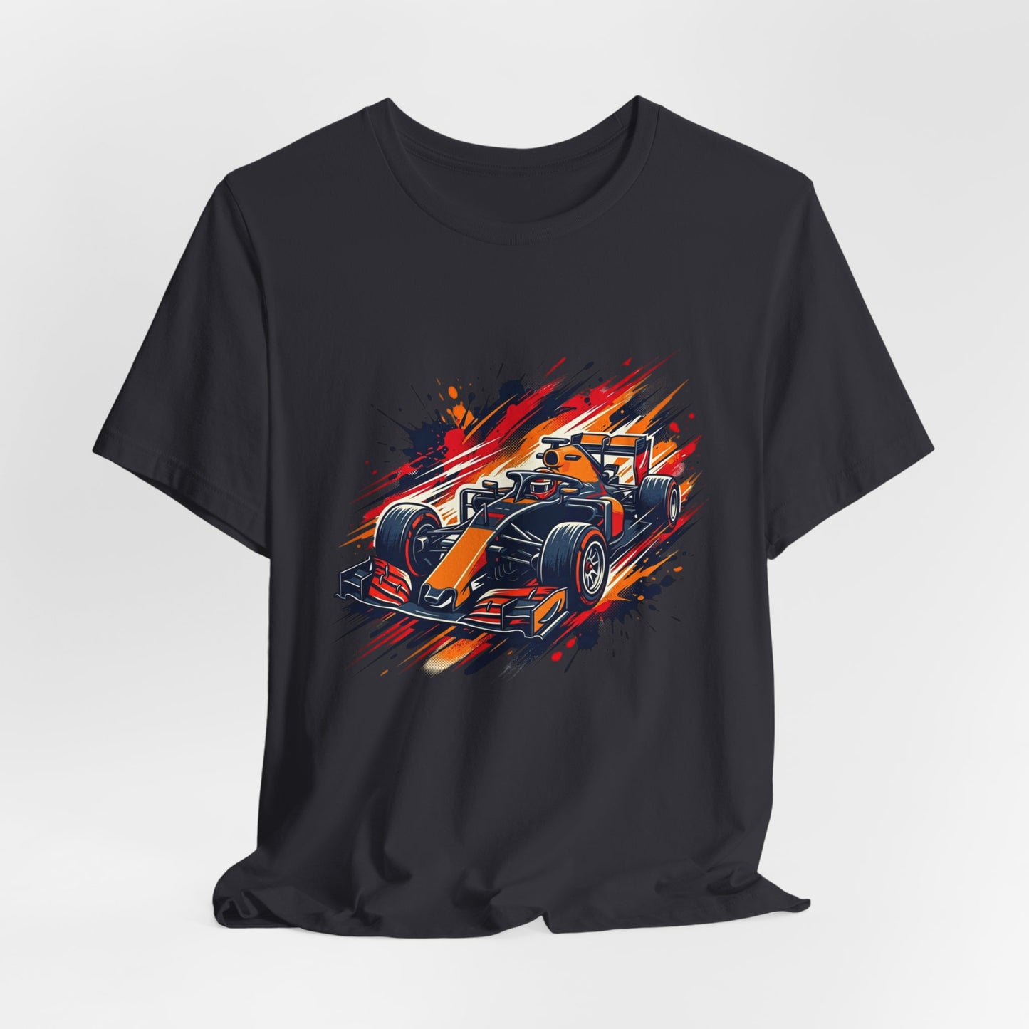 Orange Race Car Tee | Formula Racing Graphic T-ricou Personalizat Formula Racing Red Storm | Bella Canvas® 3001 100% Bumbac Premium Unisex