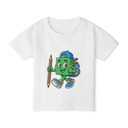 Back-to-School Cartoon Backpack Character Toddler T-shirt | Pencil Walking Kids ShirtTricou Personalizat pentru Băieți cu Aventurier Cartoon | 100% Bumbac Premium pentru Copii