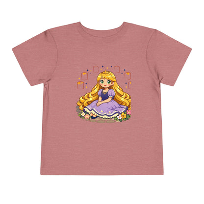 Long-Haired Princess Sitting Tee | Cute Fairy Tale Toddler ShirtTricou Personalizat Fetițe Prințesă cu Păr Blond | 100% Bumbac Premium Bella Canvas® 2T–5T