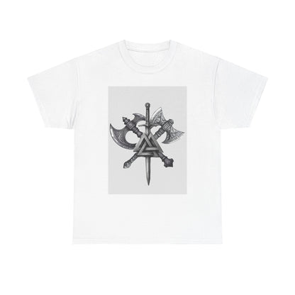 Valknut Viking Axe and Sword T-Shirt | Norse Rune Knotback Tee