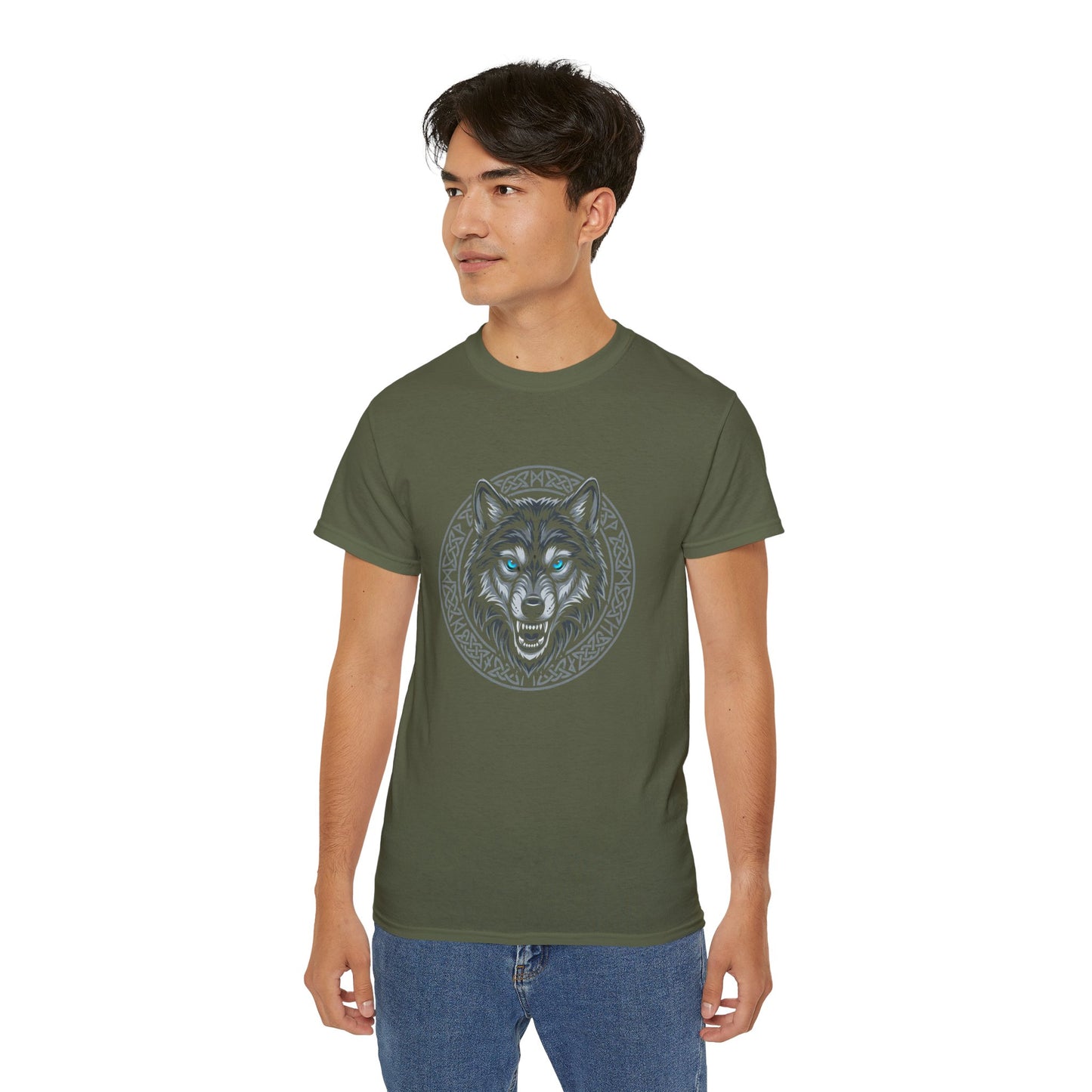 Tricou Lup Unisex Gildan 2000 – Wolf Design Shirt, Nordic Style Tee, Tricou Masculin Puternic, Cadou pentru Iubitori de Lupi