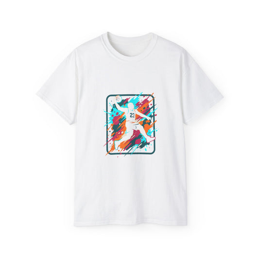 Abstract Basketball Player Tee | Colorful Silhouette Court Art