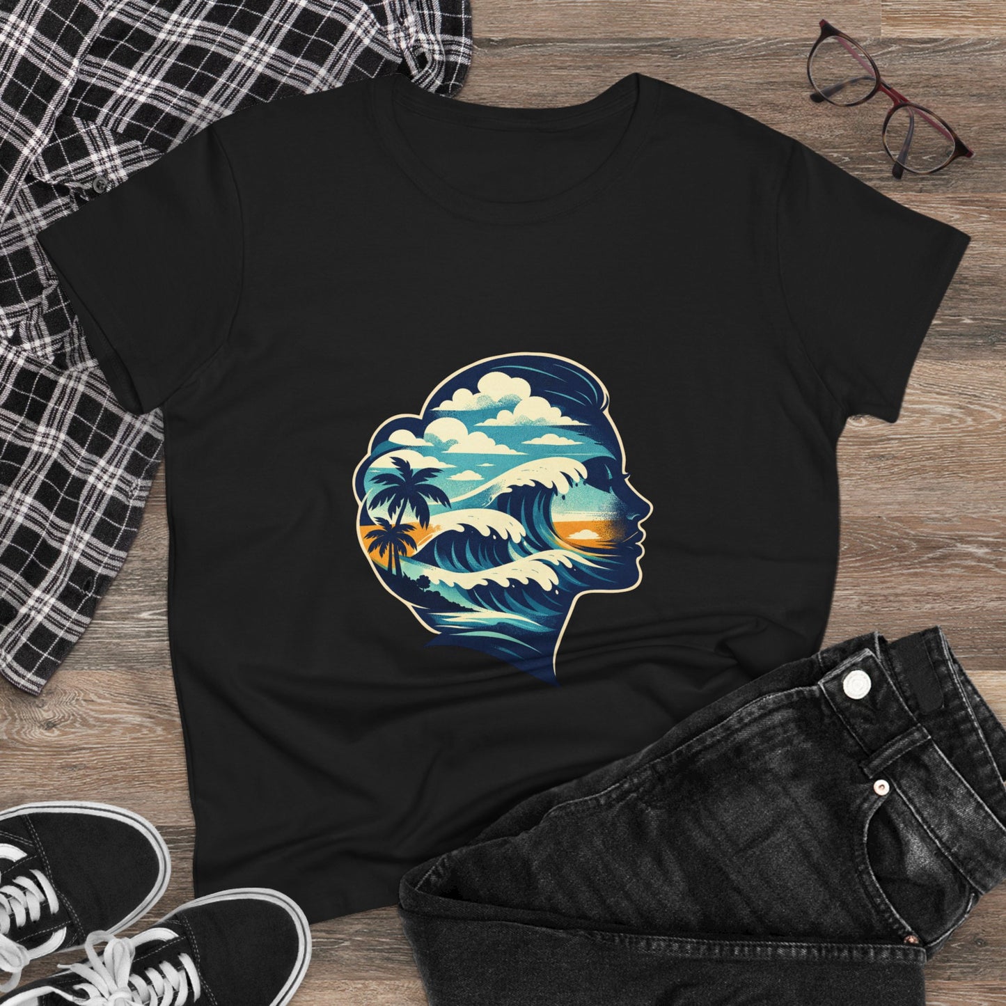 Tropical Surf Silhouette Tee | Sunset Palm Waves Beach SceneTricou Personalizat Premium 100% Bumbac – Confort, Durabilitate și Stil Modern
