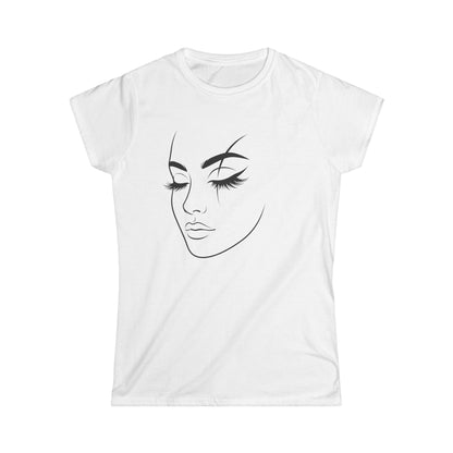 Minimal Line Art Female Face Tee | Fashion Portrait ShirtTricou Damă Softstyle Premium 100% Bumbac – Tricou Feminin Modern cu Design Elegant și Confort Premium