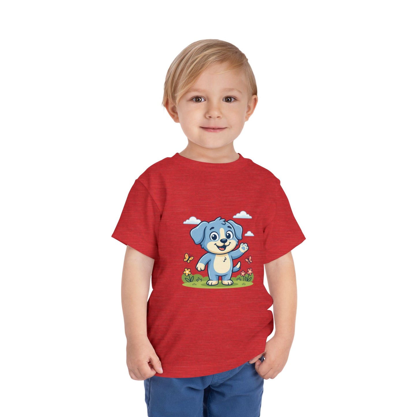 Blue Puppy Cartoon Toddler Tee | Cute Dog IllustrationTricou Personalizat Copii Bella Canvas® – 100% Bumbac Premium pentru Băieți și Fetițe 2T–5T | Tricou Personalizat Confortabil și Colorat