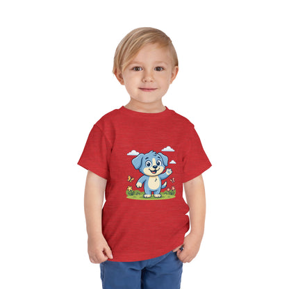 Blue Puppy Cartoon Toddler Tee | Cute Dog IllustrationTricou Personalizat Copii Bella Canvas® – 100% Bumbac Premium pentru Băieți și Fetițe 2T–5T | Tricou Personalizat Confortabil și Colorat
