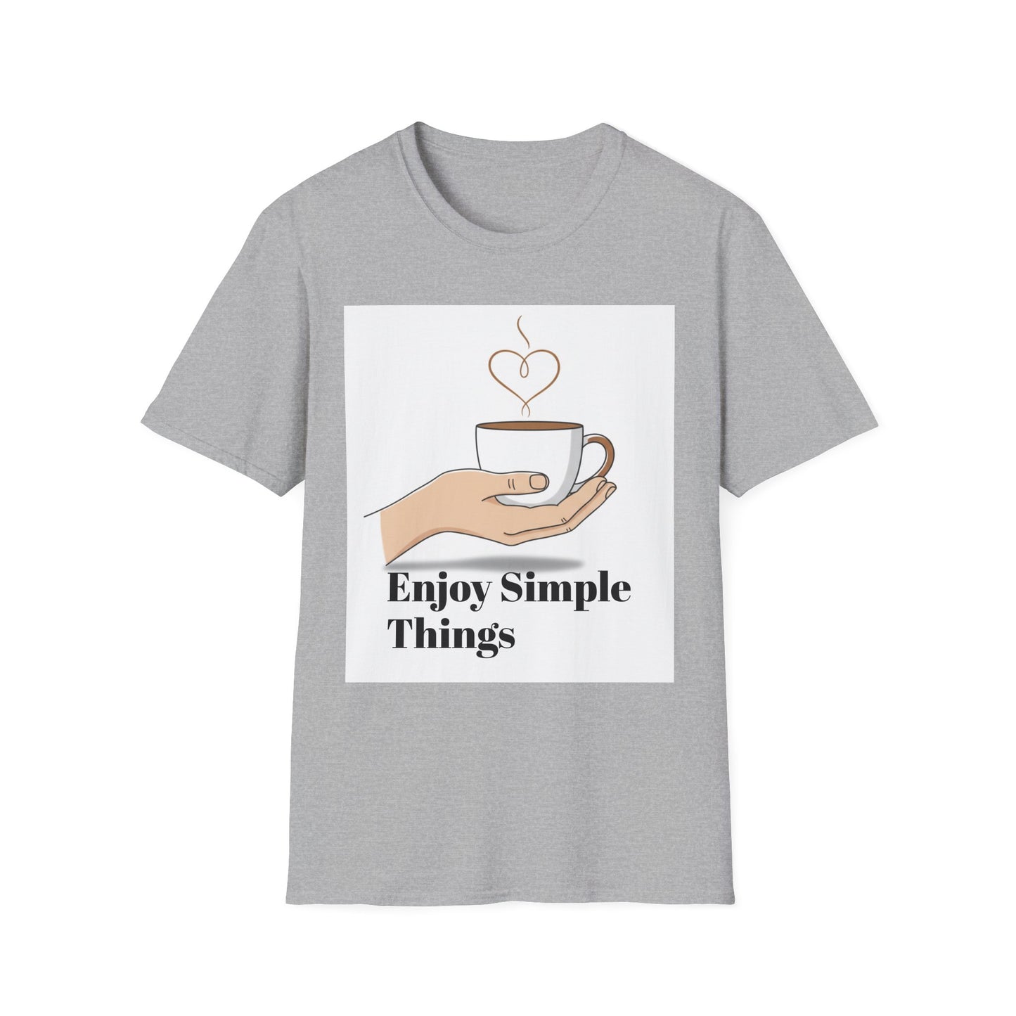 Enjoy Simple Things Coffee Cup T-Shirt | Minimalist Hand Illustration
