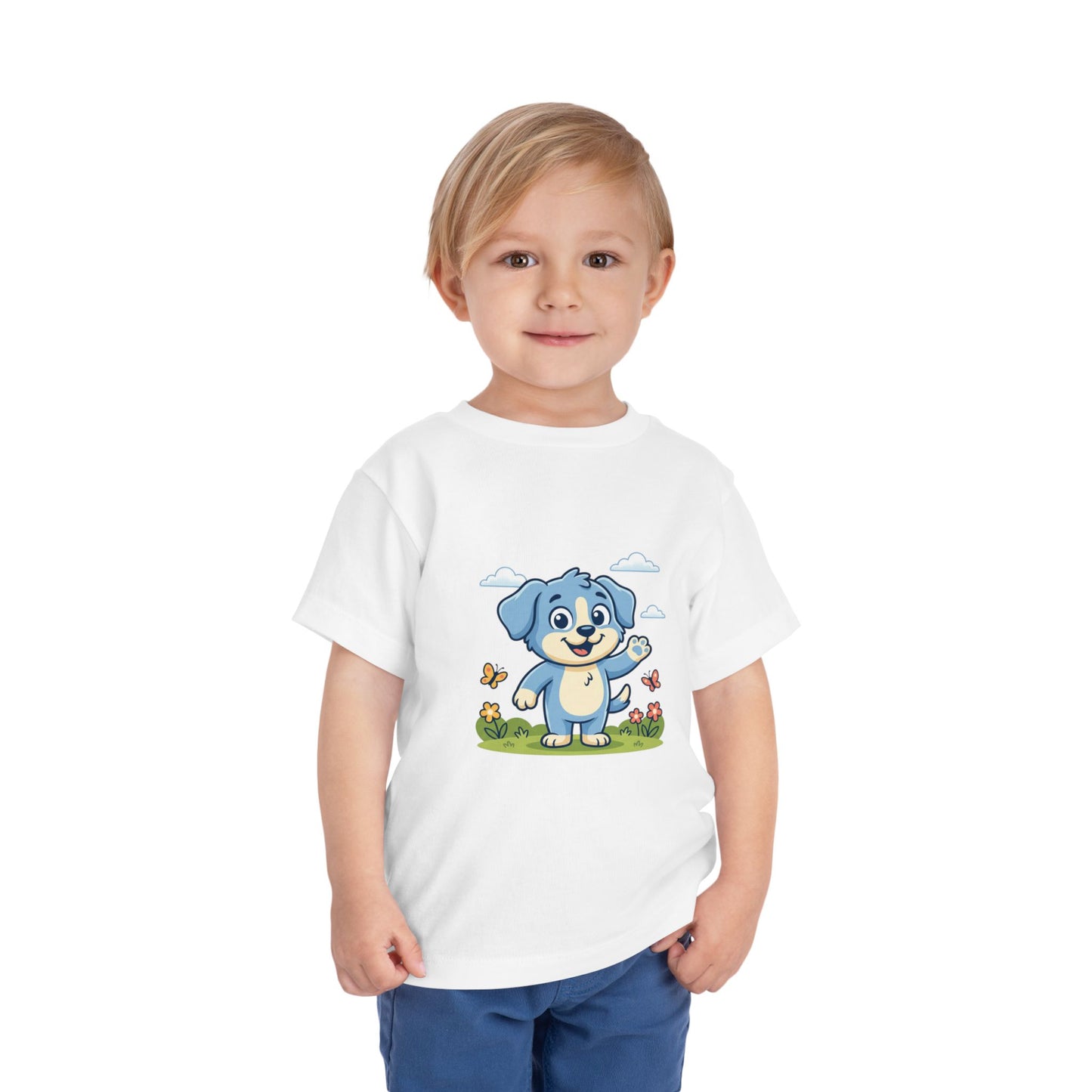 Blue Puppy Cartoon Toddler Tee | Cute Dog IllustrationTricou Personalizat Copii Bella Canvas® – 100% Bumbac Premium pentru Băieți și Fetițe 2T–5T | Tricou Personalizat Confortabil și Colorat
