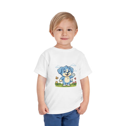 Blue Puppy Cartoon Toddler Tee | Cute Dog IllustrationTricou Personalizat Copii Bella Canvas® – 100% Bumbac Premium pentru Băieți și Fetițe 2T–5T | Tricou Personalizat Confortabil și Colorat