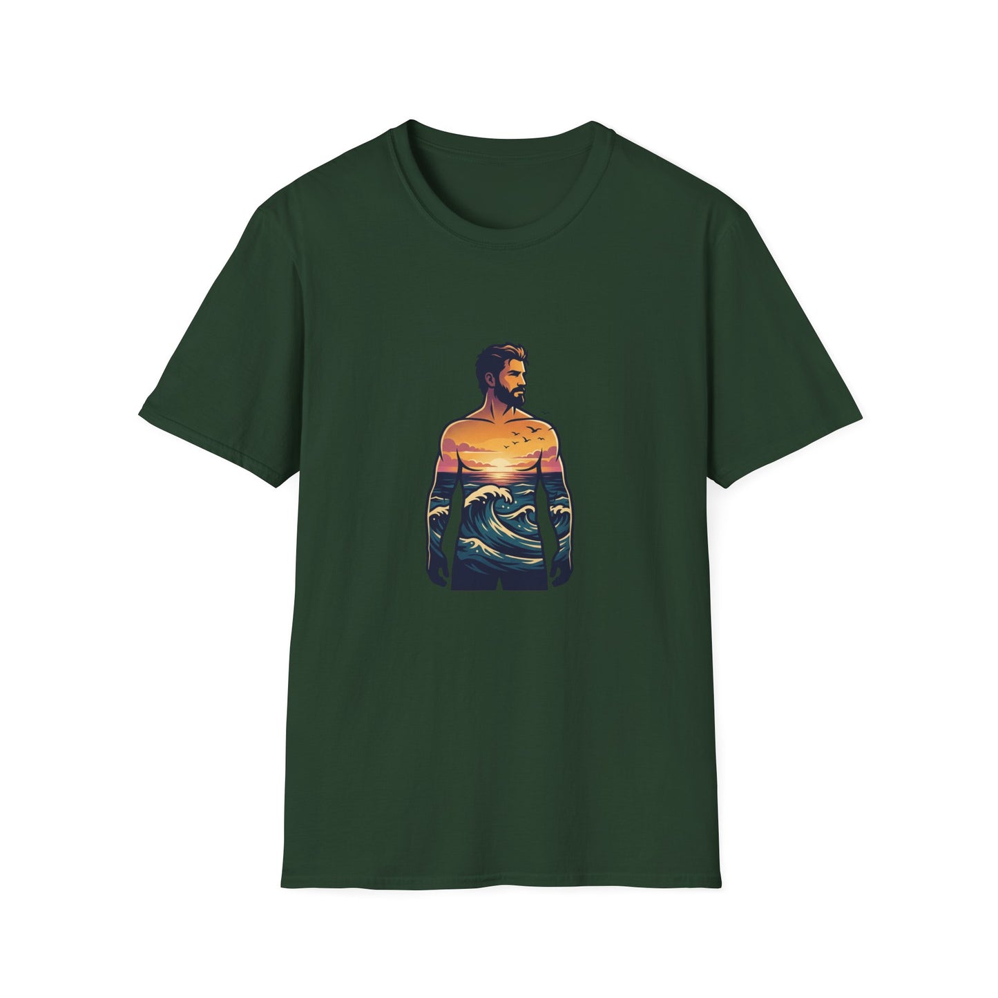 Sunset Surf Silhouette T-Shirt | Ocean Wave Man Tricou Personalizat Gildan 64000 – Bumbac Premium, Fit Modern & Confort Zilnic