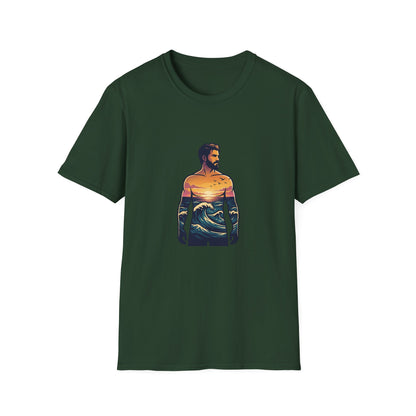Sunset Surf Silhouette T-Shirt | Ocean Wave Man Tricou Personalizat Gildan 64000 – Bumbac Premium, Fit Modern & Confort Zilnic