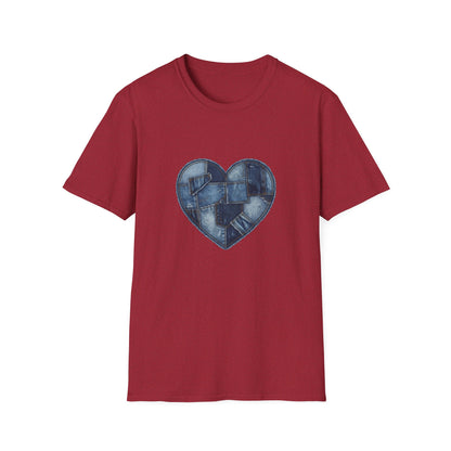 Patchwork Denim Heart T-Shirt | Blue Jean Heart DesignTricou Unisex Premium Gildan Softstyle 64000 – 100% Bumbac & Confort Modern