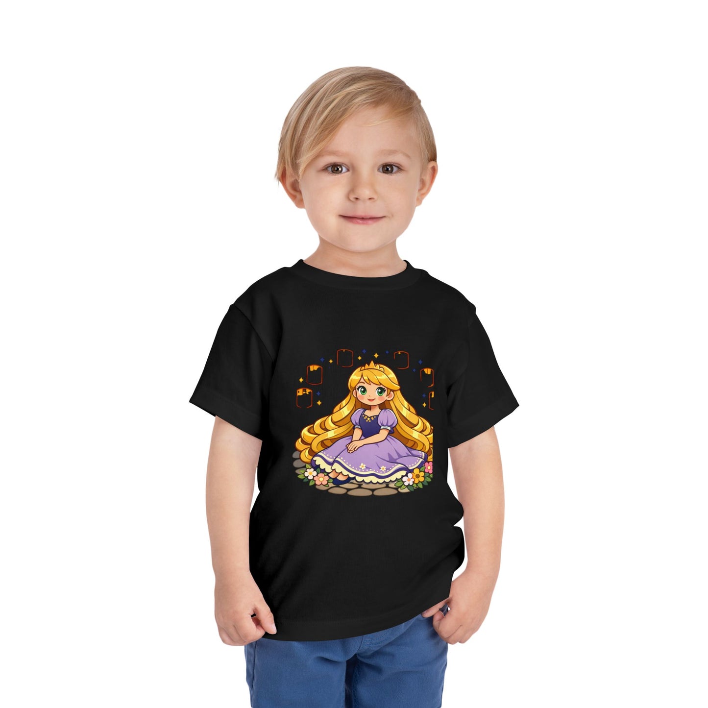 Long-Haired Princess Sitting Tee | Cute Fairy Tale Toddler ShirtTricou Personalizat Fetițe Prințesă cu Păr Blond | 100% Bumbac Premium Bella Canvas® 2T–5T