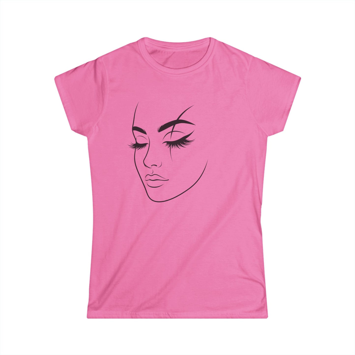 Minimal Line Art Female Face Tee | Fashion Portrait ShirtTricou Damă Softstyle Premium 100% Bumbac – Tricou Feminin Modern cu Design Elegant și Confort Premium