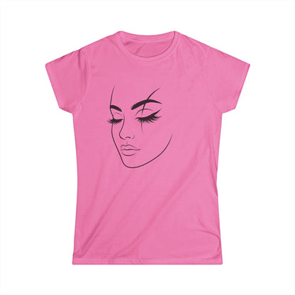 Minimal Line Art Female Face Tee | Fashion Portrait ShirtTricou Damă Softstyle Premium 100% Bumbac – Tricou Feminin Modern cu Design Elegant și Confort Premium