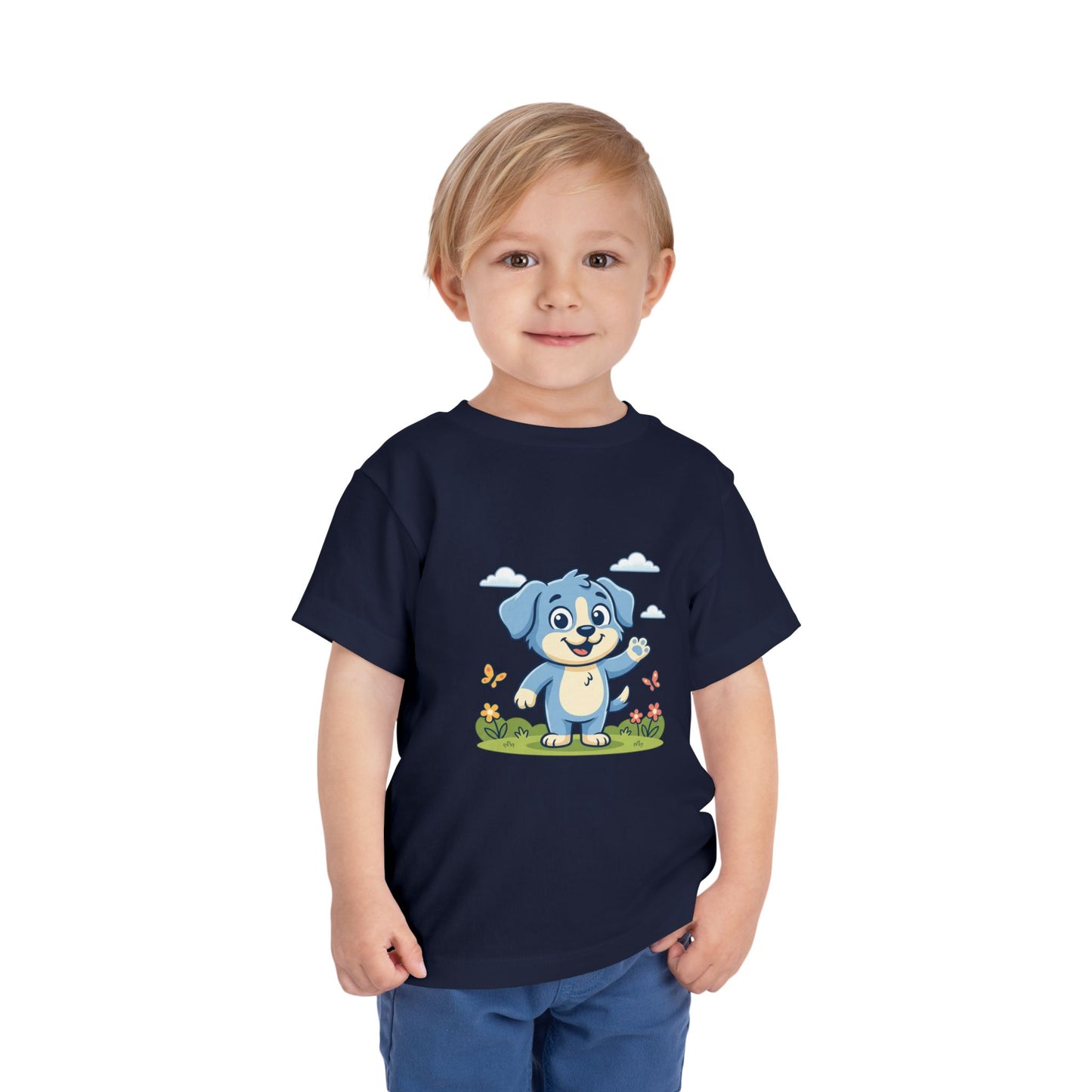 Blue Puppy Cartoon Toddler Tee | Cute Dog IllustrationTricou Personalizat Copii Bella Canvas® – 100% Bumbac Premium pentru Băieți și Fetițe 2T–5T | Tricou Personalizat Confortabil și Colorat