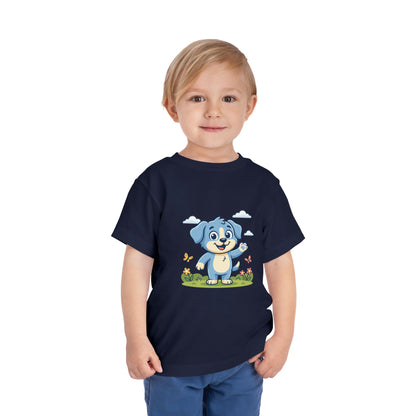 Blue Puppy Cartoon Toddler Tee | Cute Dog IllustrationTricou Personalizat Copii Bella Canvas® – 100% Bumbac Premium pentru Băieți și Fetițe 2T–5T | Tricou Personalizat Confortabil și Colorat