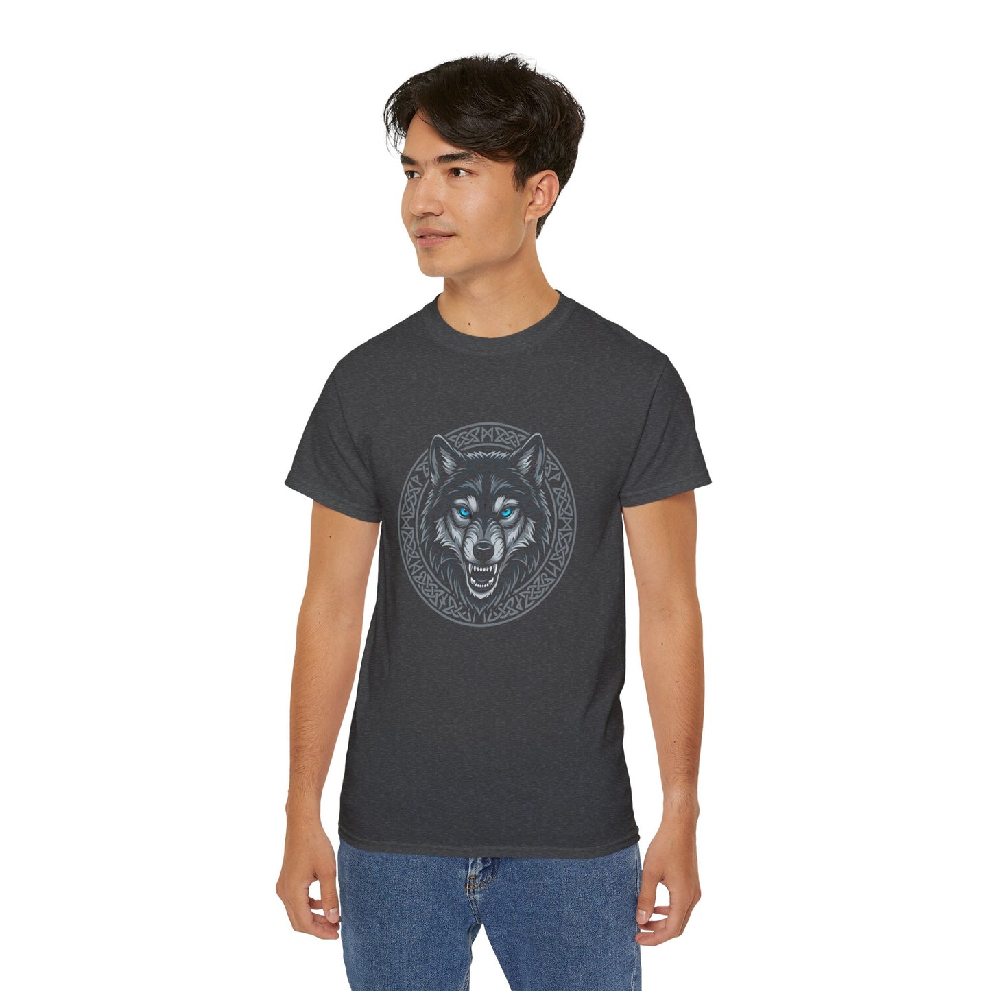 Tricou Lup Unisex Gildan 2000 – Wolf Design Shirt, Nordic Style Tee, Tricou Masculin Puternic, Cadou pentru Iubitori de Lupi