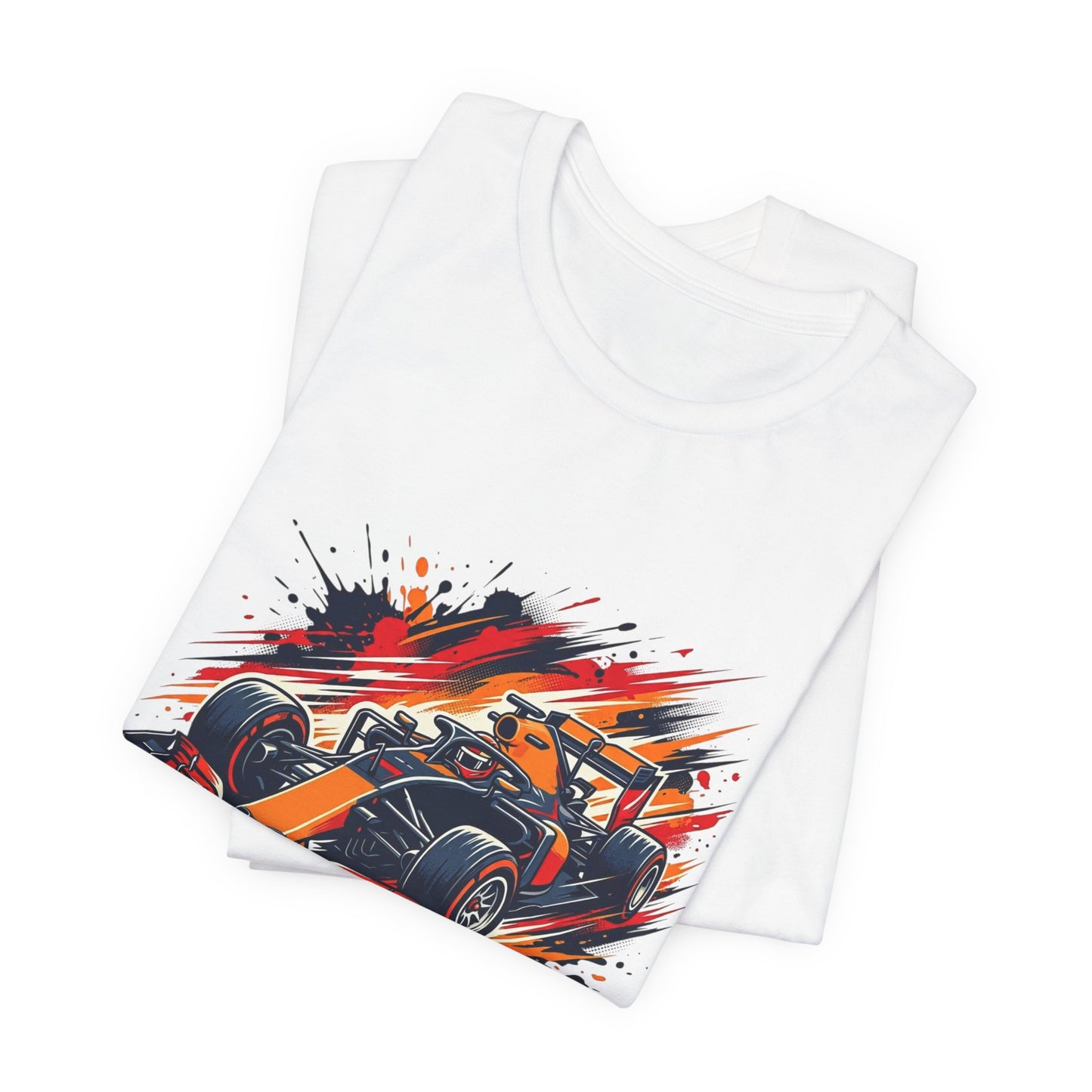 Orange Race Car Tee | Formula Racing Graphic T-ricou Personalizat Formula Racing Red Storm | Bella Canvas® 3001 100% Bumbac Premium Unisex