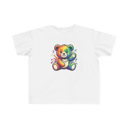 Rainbow Watercolor Teddy Bear Toddler Tee | Cute Kids Tricou Personalizat Copii Ursuleț Colorat | 100% Bumbac Premium | Tricou Băieți 2–6 Ani | Print Expresiv