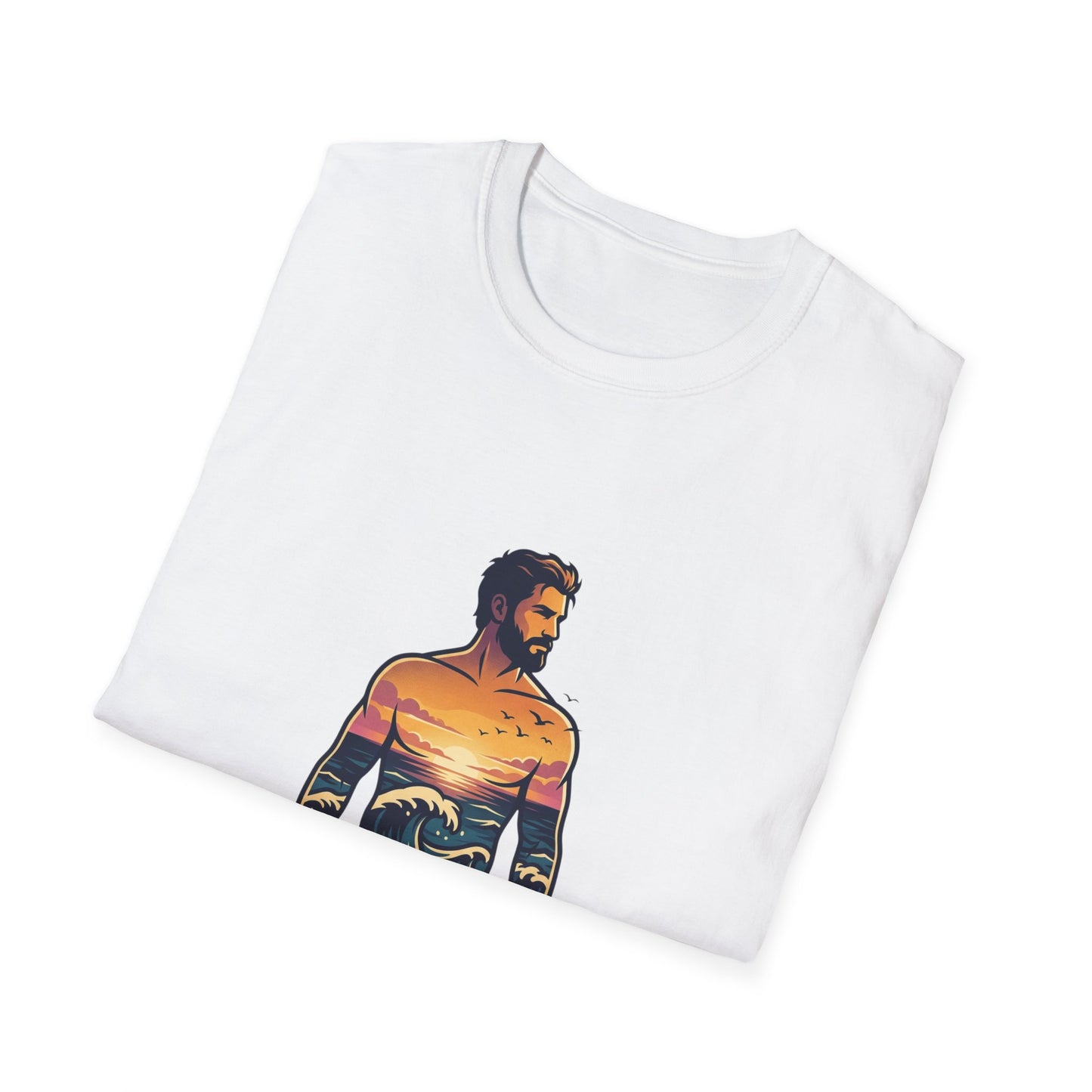 Sunset Surf Silhouette T-Shirt | Ocean Wave Man Tricou Personalizat Gildan 64000 – Bumbac Premium, Fit Modern & Confort Zilnic