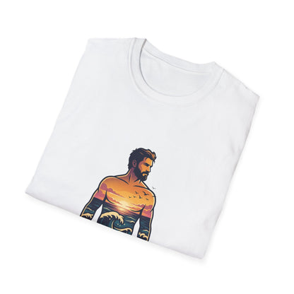 Sunset Surf Silhouette T-Shirt | Ocean Wave Man Tricou Personalizat Gildan 64000 – Bumbac Premium, Fit Modern & Confort Zilnic