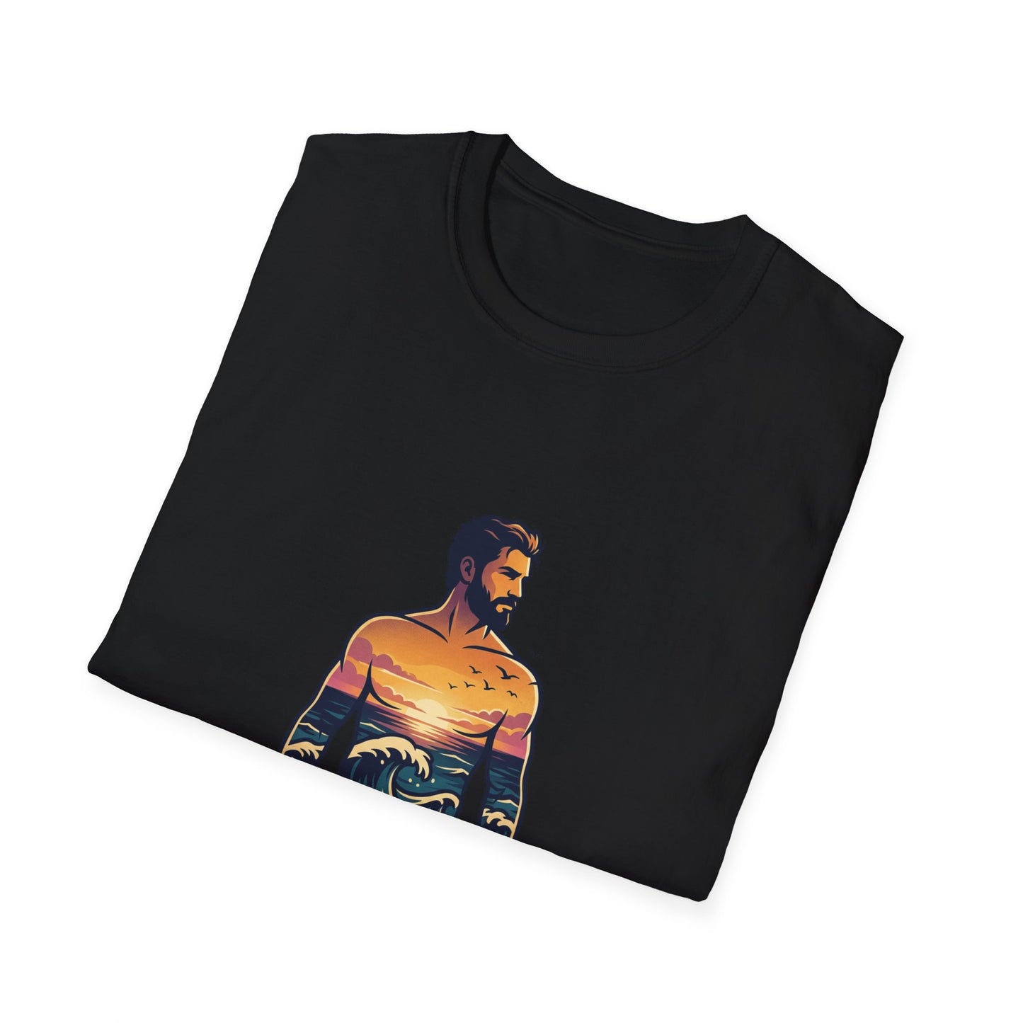 Sunset Surf Silhouette T-Shirt | Ocean Wave Man Tricou Personalizat Gildan 64000 – Bumbac Premium, Fit Modern & Confort Zilnic