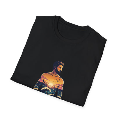 Sunset Surf Silhouette T-Shirt | Ocean Wave Man Tricou Personalizat Gildan 64000 – Bumbac Premium, Fit Modern & Confort Zilnic