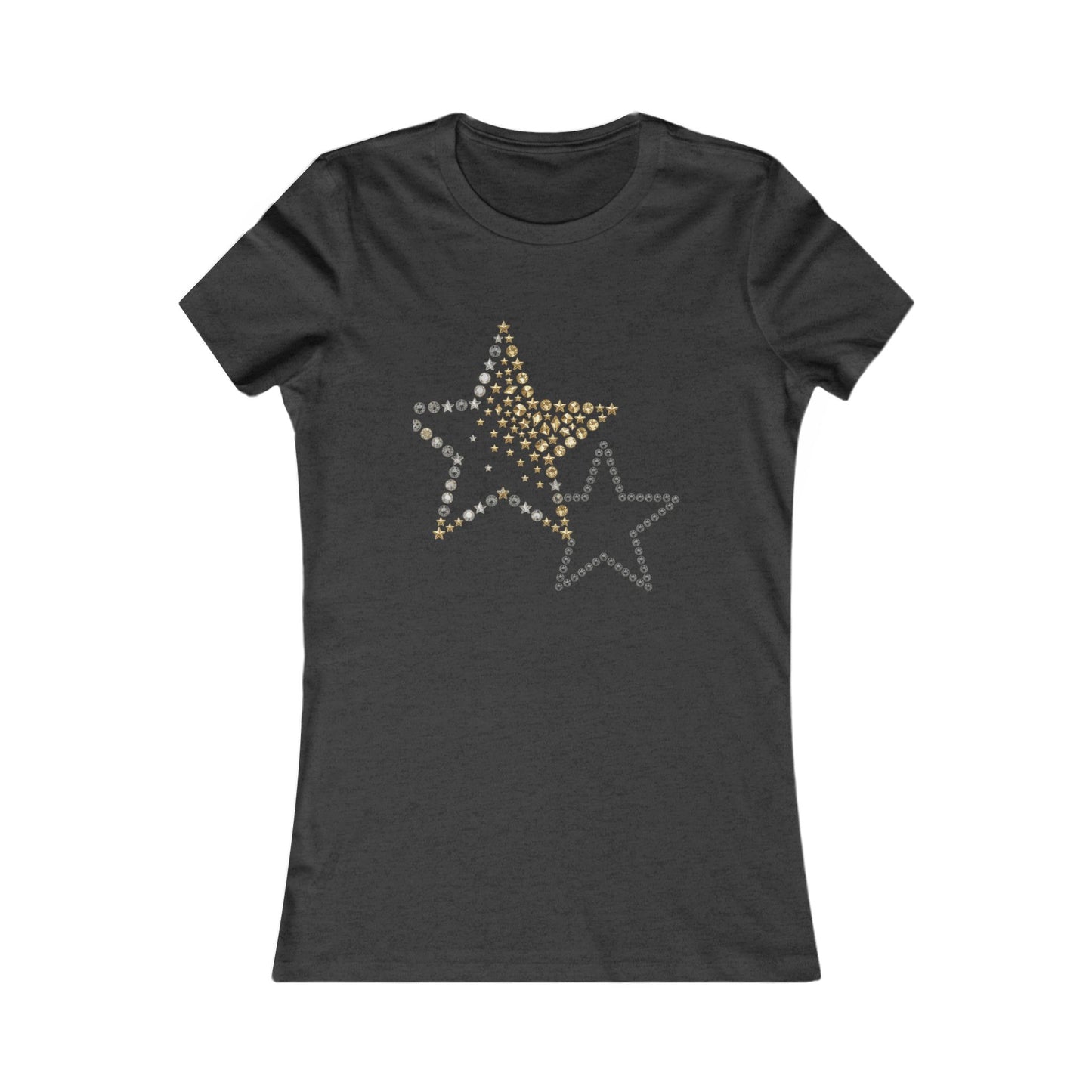Rhinestone Star Trio Tee | Sparkle Gold Silver Star Tricou Damă Premium – Design Modern & Confort 100% Bumbac