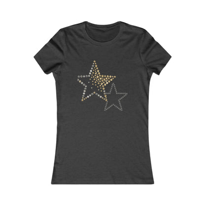 Rhinestone Star Trio Tee | Sparkle Gold Silver Star Tricou Damă Premium – Design Modern & Confort 100% Bumbac