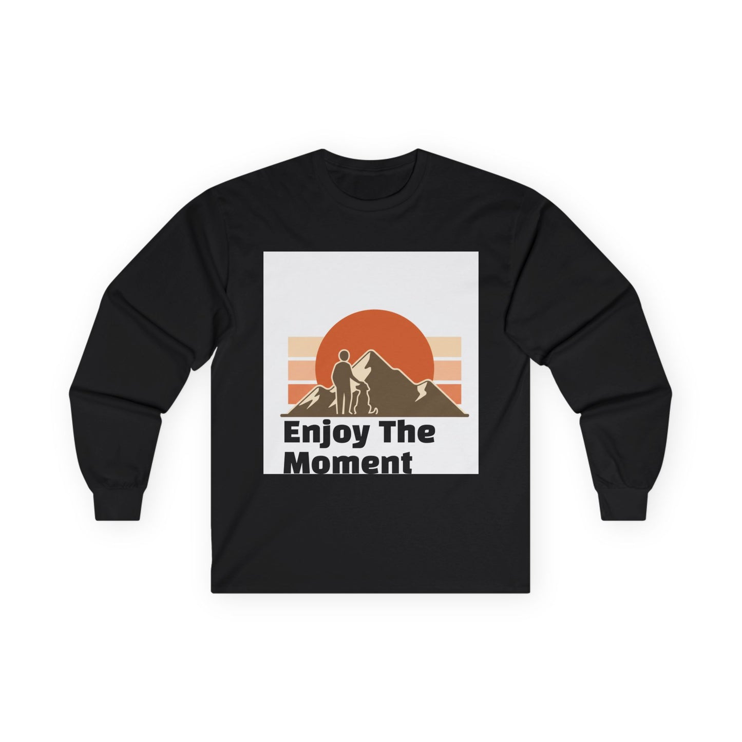 Long Sleeve Tee — "Enjoy The Moment" Retro Sunset Hiking Shirt