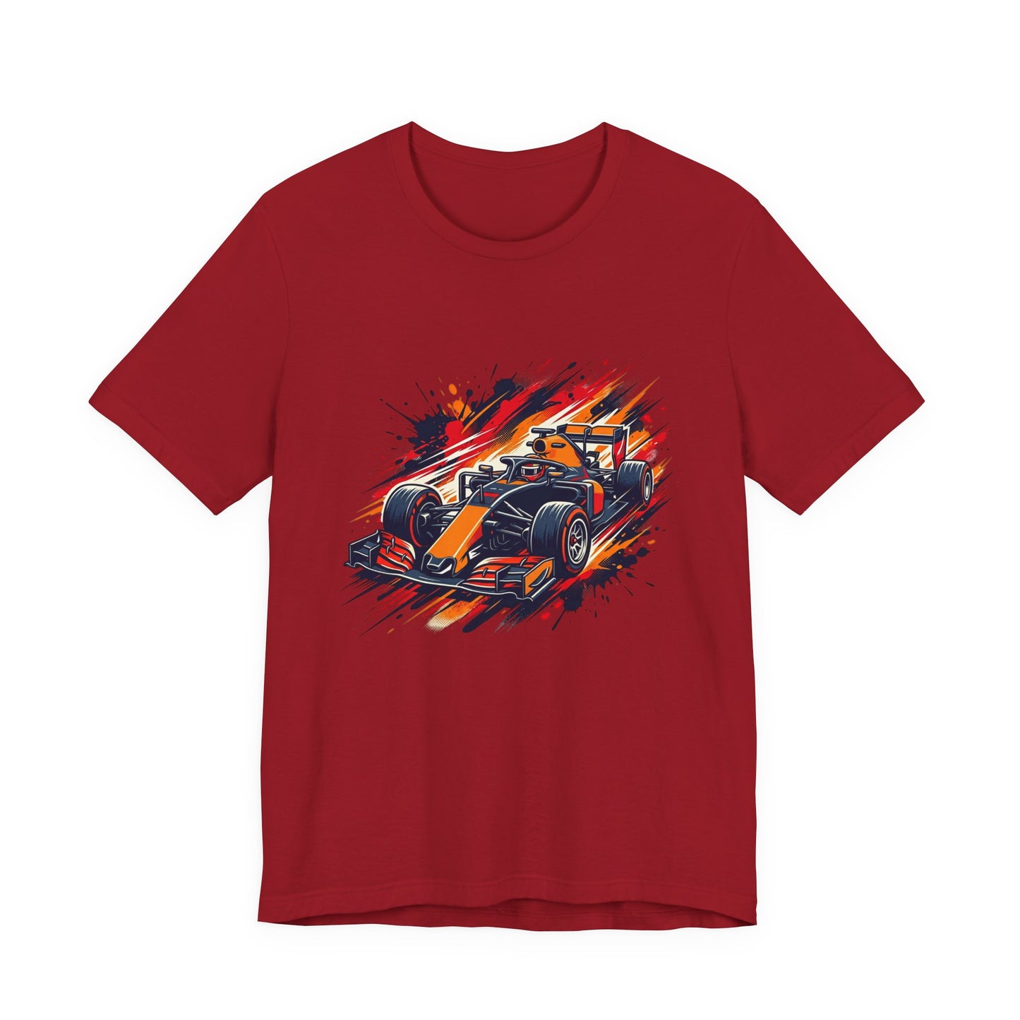 Orange Race Car Tee | Formula Racing Graphic T-ricou Personalizat Formula Racing Red Storm | Bella Canvas® 3001 100% Bumbac Premium Unisex